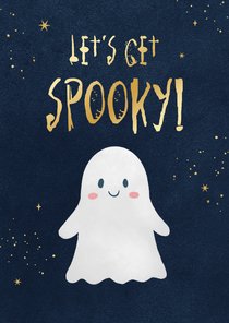 Halloweenkaart spook let's get spooky illustratie goud