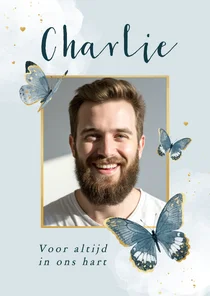 Herinneringskaart vlinders waterverf blauw goud foto