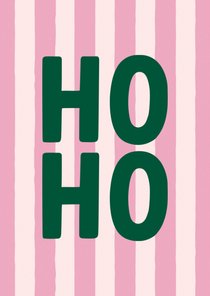 Hip en trendy kerstkaartje roze streep ho ho met groen