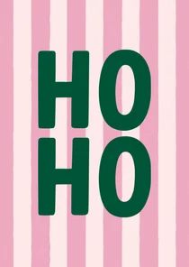 Hip en trendy kerstkaartje roze streep ho ho met groen
