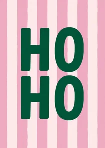 Hip en trendy kerstkaartje roze streep ho ho met groen