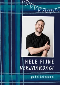 Hip verjaardagskaartje blauwe strepen man en foto