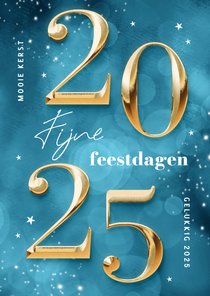 Hippe blauwe kerstkaart cijfers 2025 goud sprankelend