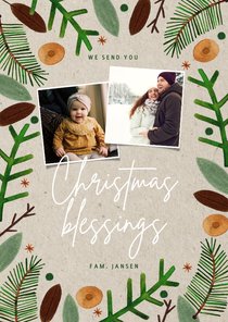 Hippe Christmas Blessings kerstkaart groene takjes foto's