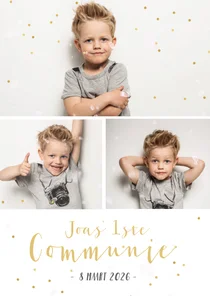 Hippe communie uitnodigingskaart fotocollage jongen