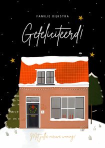 Hippe felicitatiekaart nieuwe woning winter en sterren