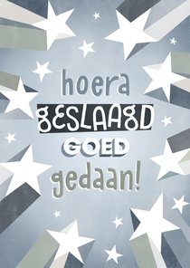 Hippe geslaagdkaart met sterren, hoera geslaagd goed gedaan!