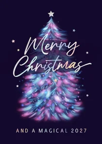 Hippe holografische zakelijke kerstkaart kerstboom neon
