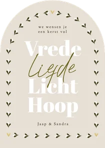 Hippe kerstkaart boog botanisch kerst vol vrede liefde hoop