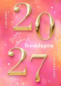 Hippe kerstkaart cijfers 2027 goud roze sprankelend