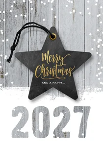 Hippe kerstkaart hout en ster 2027