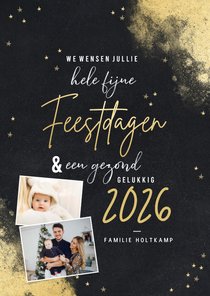 Hippe kerstkaart krijtbord goudlook feestdagen en foto's