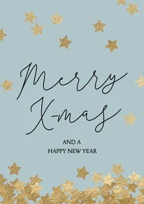 Hippe kerstkaart Merry X-mas sterren goud
