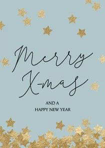 Hippe kerstkaart Merry X-mas sterren goud