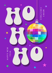 Hippe kerstkaart met discobol kerstbak ho ho ho