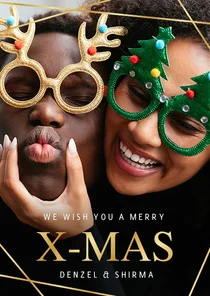 Hippe kerstkaart met eigen foto en geometrische strepen goud
