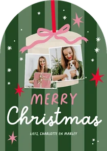 Hippe kerstkaart strepen strikje sterren merry christmas