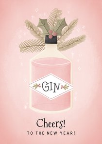 Hippe nieuwjaarskaart Cheers to the new year Gin en takjes