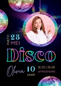 Hippe uitnodiging discofeestje lichtgevende regenboogkleuren