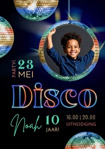 Hippe uitnodiging discofeestje stoere lichtgevende kleuren