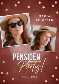 Hippe uitnodiging pensioen party gouden confetti & foto's