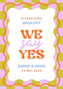 Hippe uitnodiging trouwdag met wave en blokjes