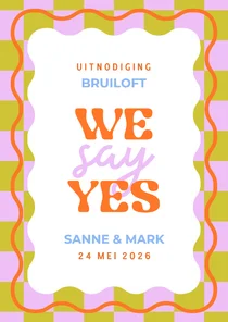 Hippe uitnodiging trouwdag met wave en blokjes