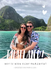 Hippe vakantiekaart met 1grote foto en aanpasbare landnaam