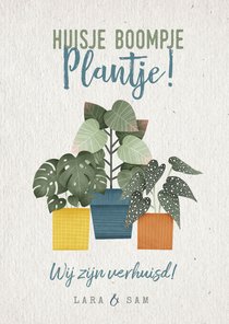 Hippe verhuiskaart huisje boompje plantje met planten