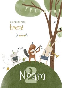 Hippe verjaardagskaart 2 jaar wereld en dieren muziek feest