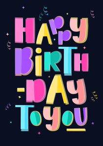 Hippe verjaardagskaart grafisch happy birthday to you