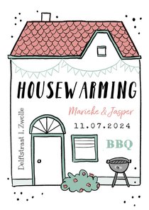 Housewarming uitnodiging huis bbq feestje