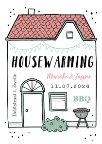 Housewarming uitnodiging huis bbq feestje