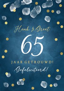 Huwelijksjubileum felicitatiekaart 65 jaar getrouwd confetti