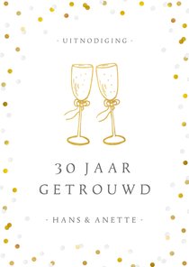 Huwelijksjubileum uitnodiging champagne glazen en confetti 