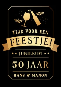 Huwelijksjubileum uitnodiging met bier en wijn in goudlook