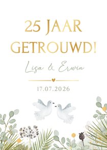Huwelijksjubileum uitnodiging met duifjes 25 jaar getrouwd 