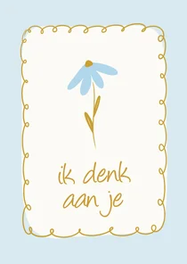 Ik denk aan je kaartje voor moederdag met blauw bloemetje