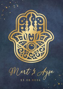 Islamistische trouwkaart Khamsa hand in goudfolie