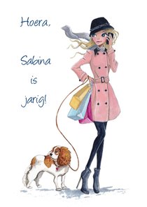 Jarig Shoppen Hond Meisje Illustratie