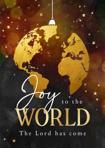 Joy to the world kerstkaart wereldbol kerstbal goud