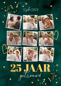 Jubileum uitnodiging 25 jaar getrouwd fotocollage groen goud