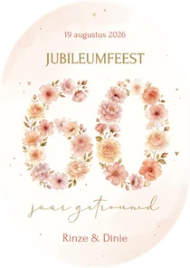 Jubileum uitnodiging 60 jaar getrouwd beige bloemen ovaal