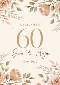 Jubileum uitnodiging bloemen kader 60 jaar getrouwd klassiek