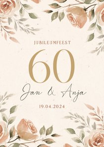 Jubileum uitnodiging bloemen kader 60 jaar getrouwd klassiek