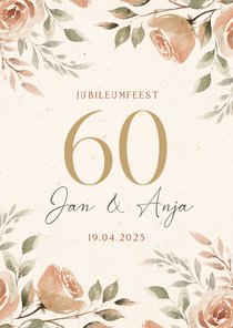 Jubileum uitnodiging bloemen kader 60 jaar getrouwd klassiek