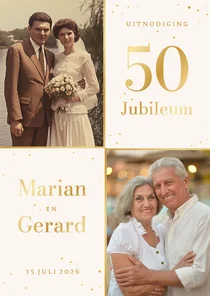 Jubileum uitnodiging met foto's en gouden spetters 50