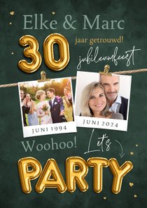 Jubileumfeest 30 jaar uitnodiging goud party ballonnen foto