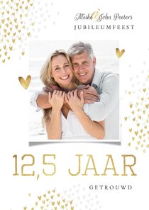 Jubileumfeest uitnodiging 12,5 jaar goud hartjes stijlvol