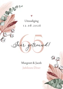 Jubileumfeest uitnodiging droogbloemen 65 jaar